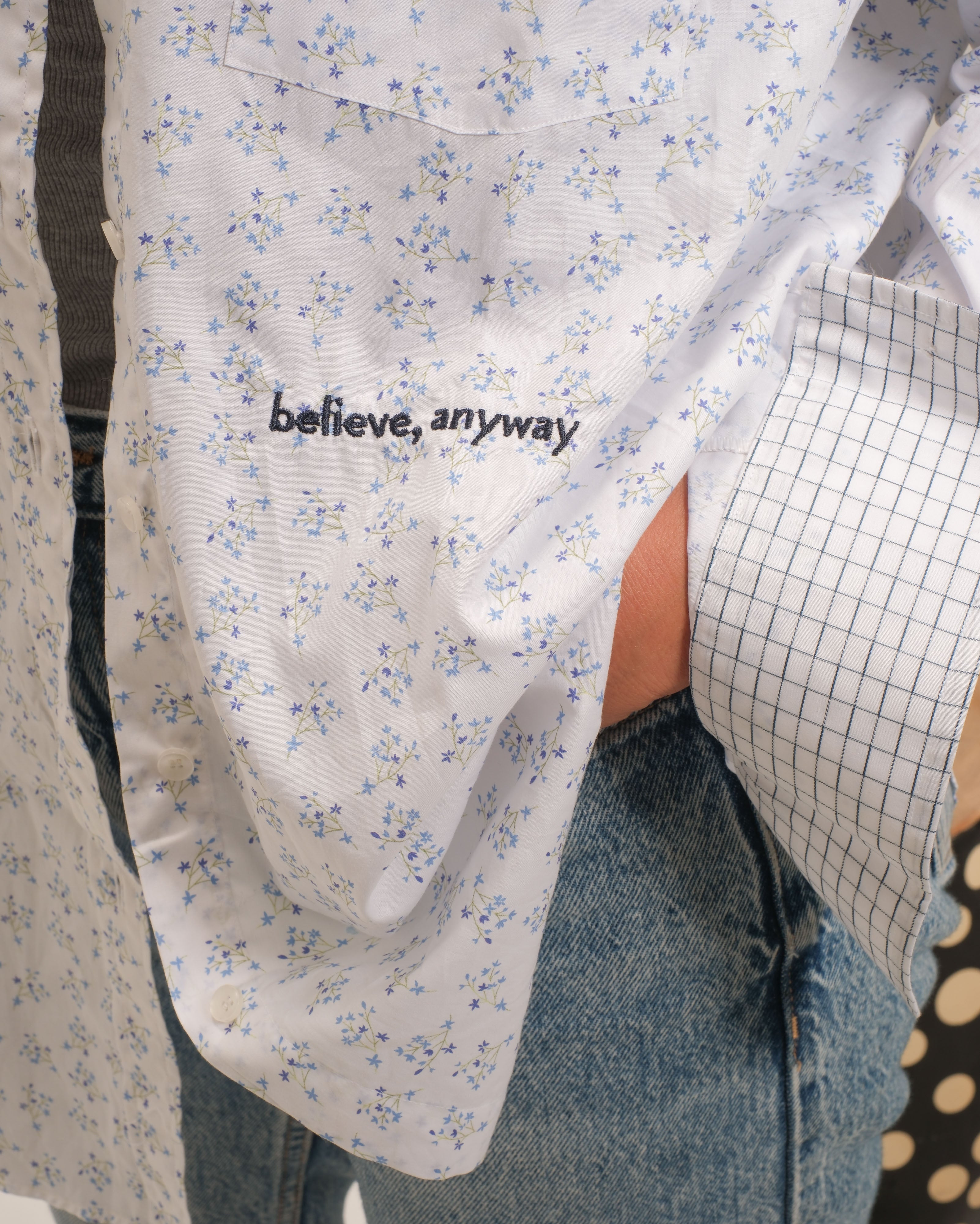 Lavender shirt- believe, anyway.