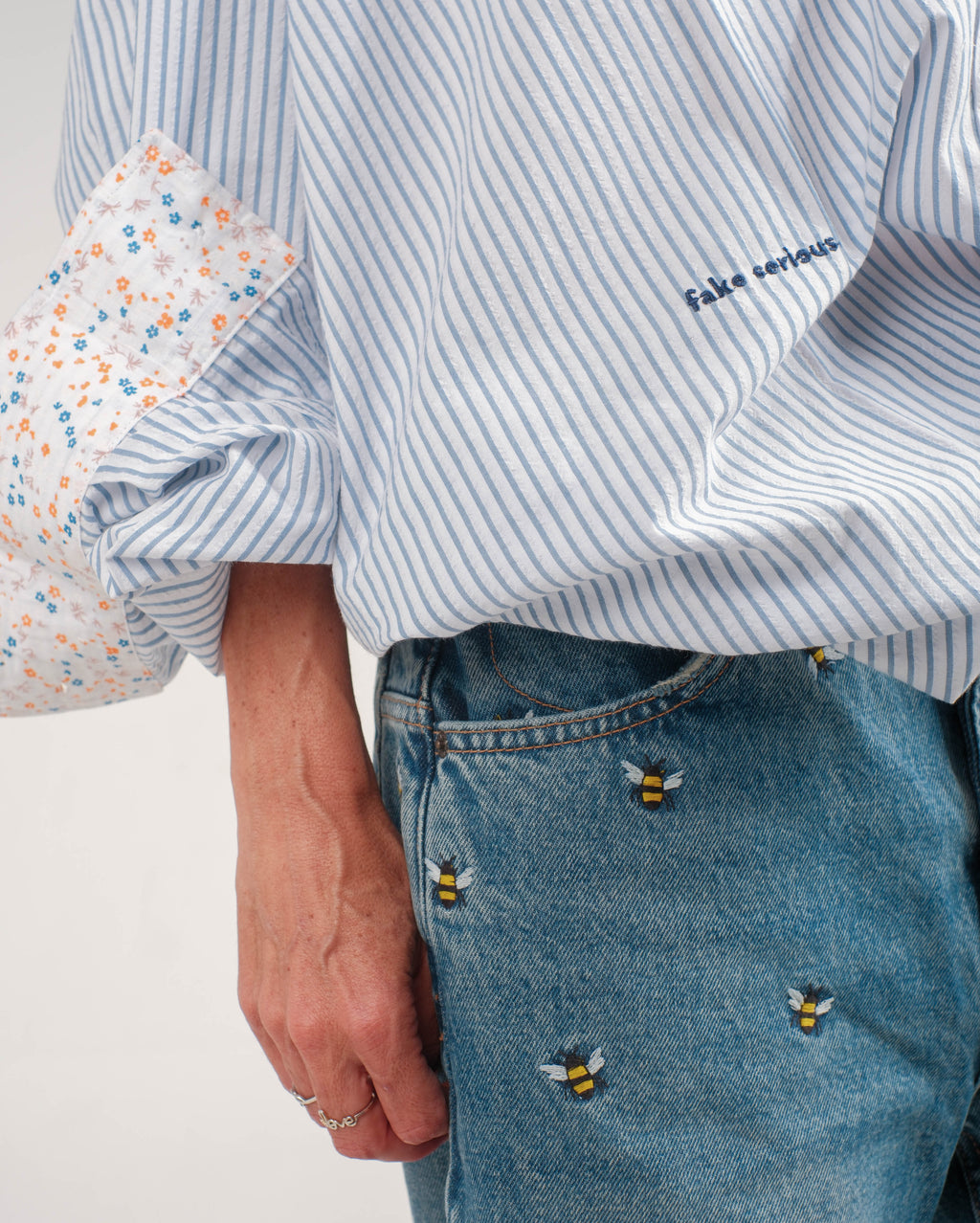wrinkled blue stripes oversized