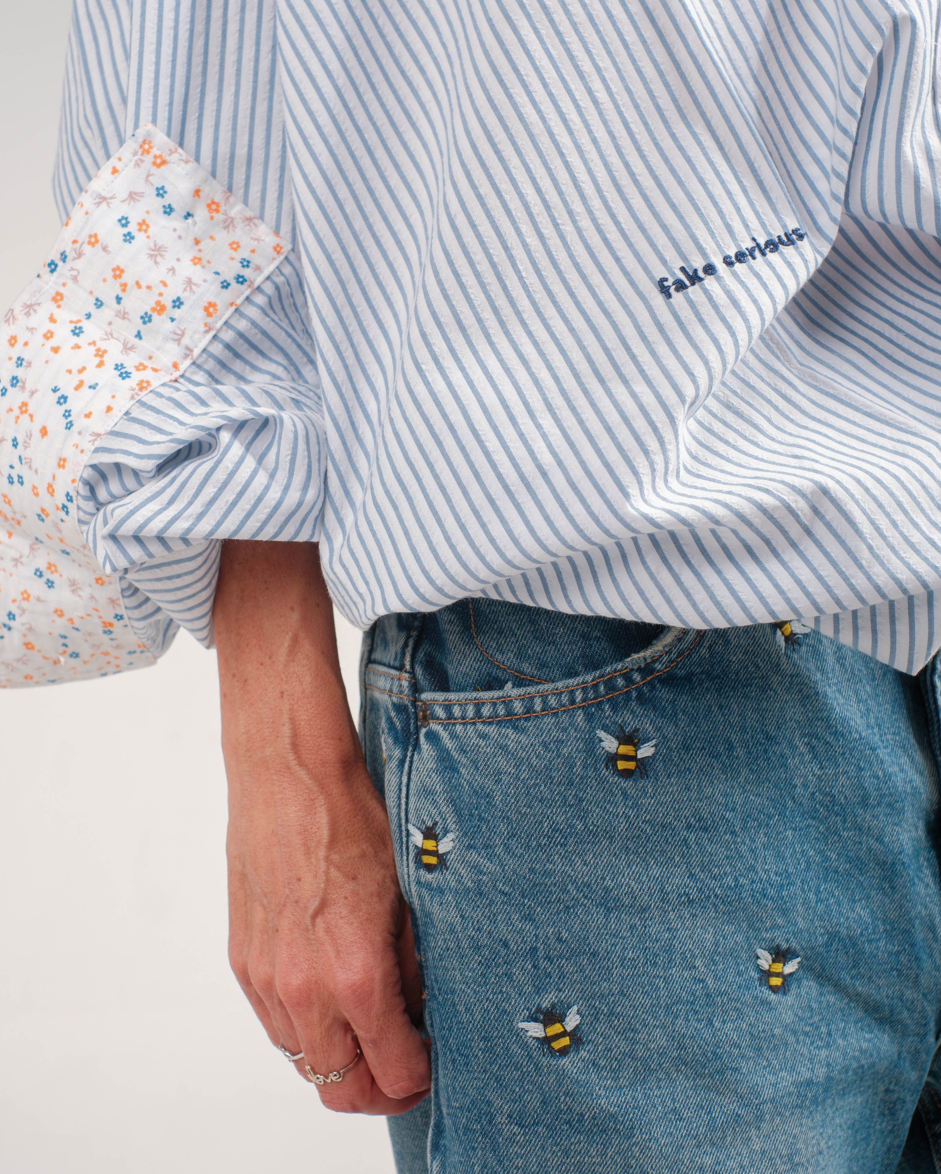 wrinkled blue stripes oversized