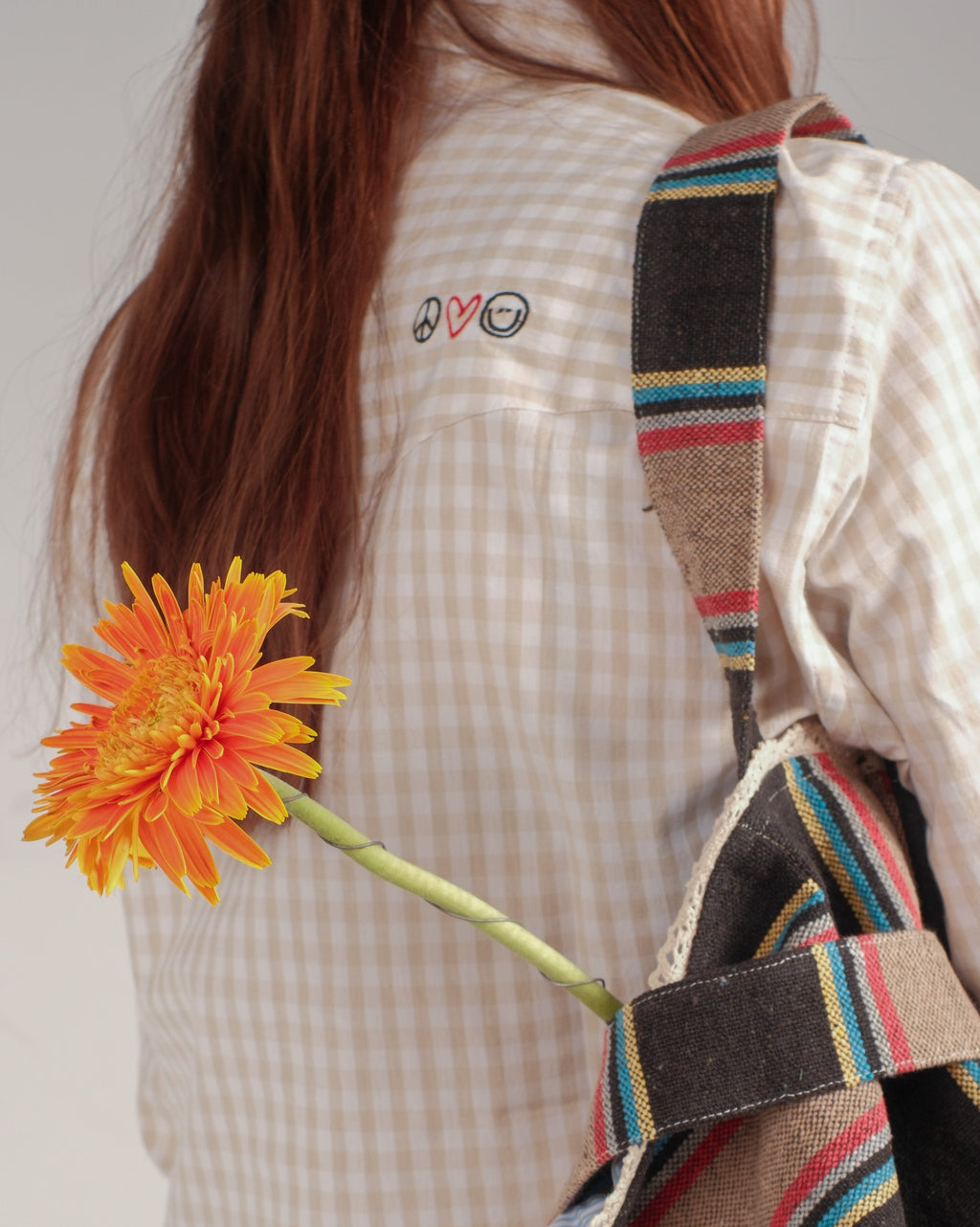 peace love & happiness beige checkered Cowboy