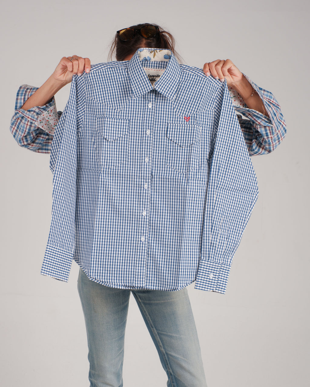 hug me blue checkered cowboy