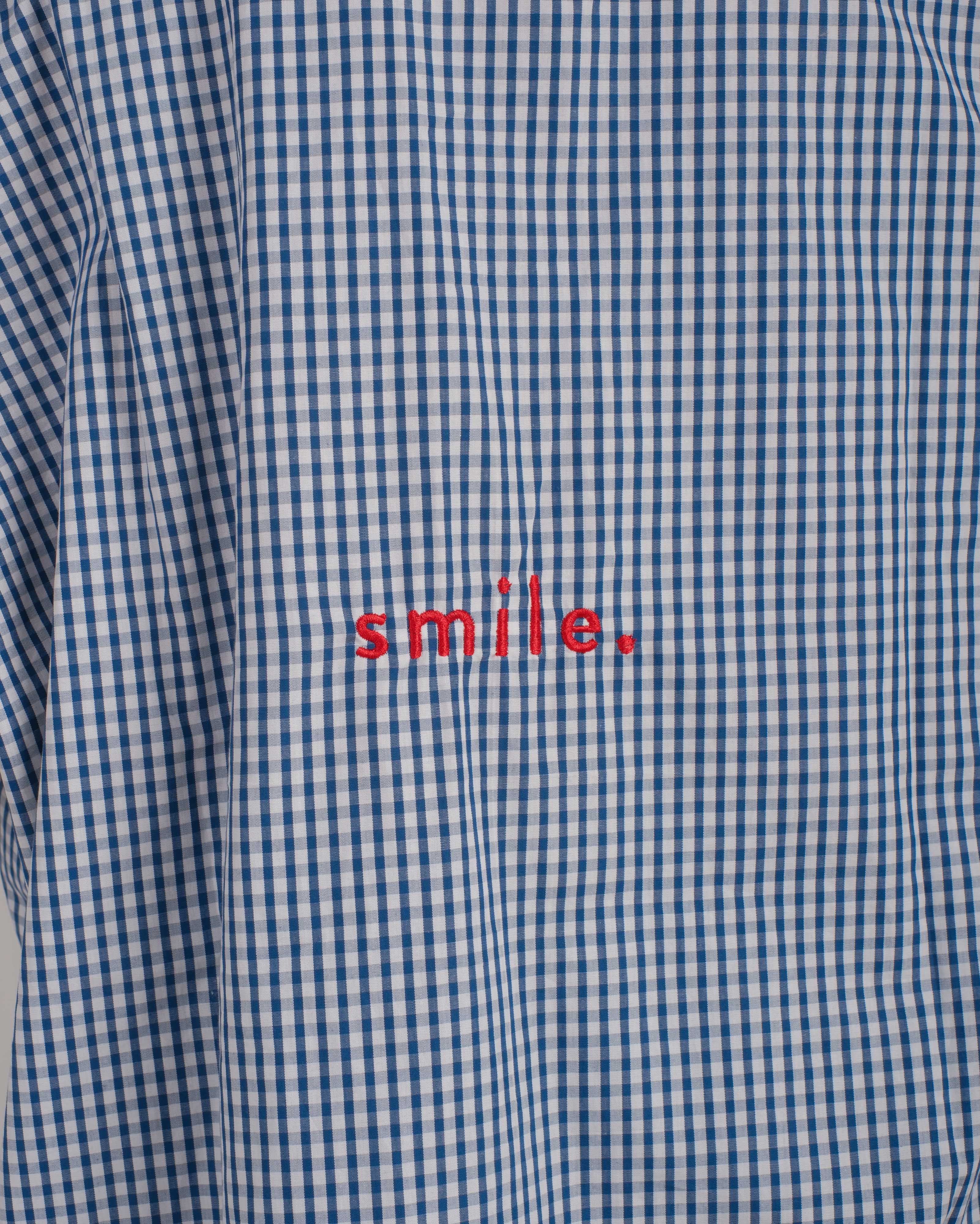 smile blue checkered oversized
