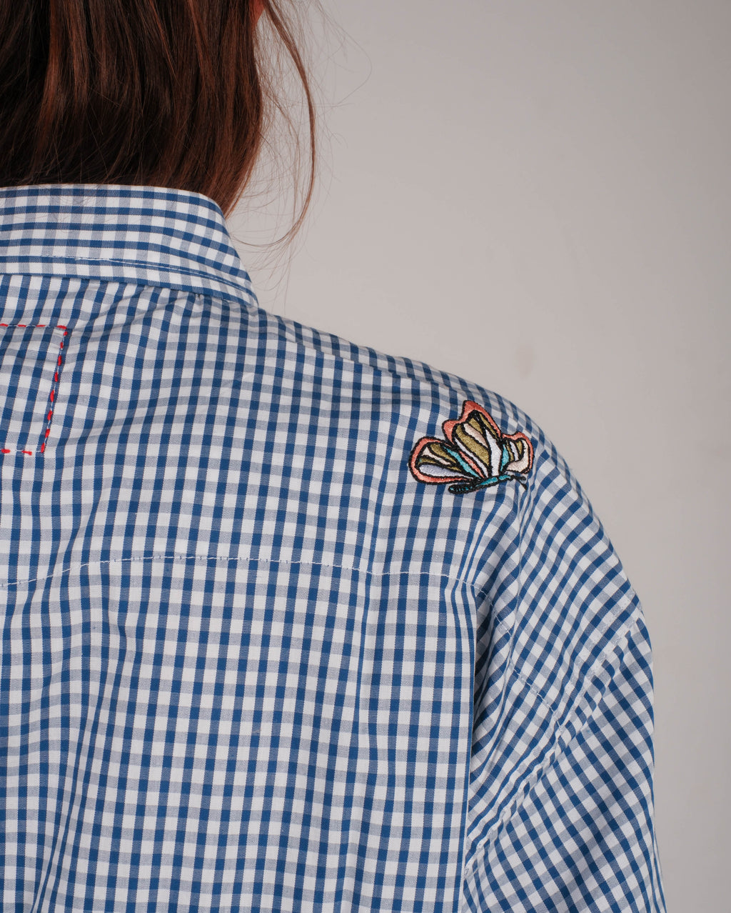smile blue checkered oversized