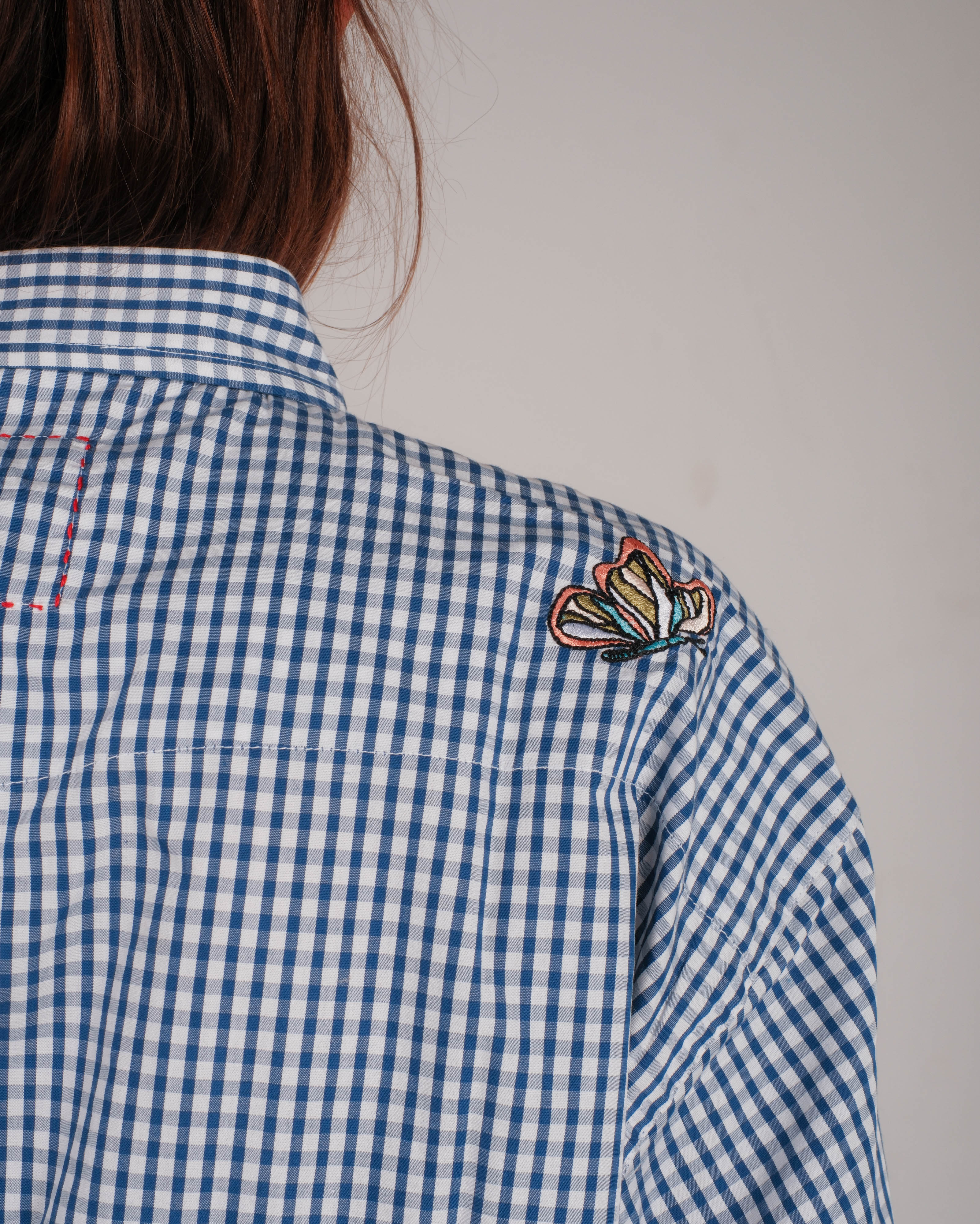 smile blue checkered oversized
