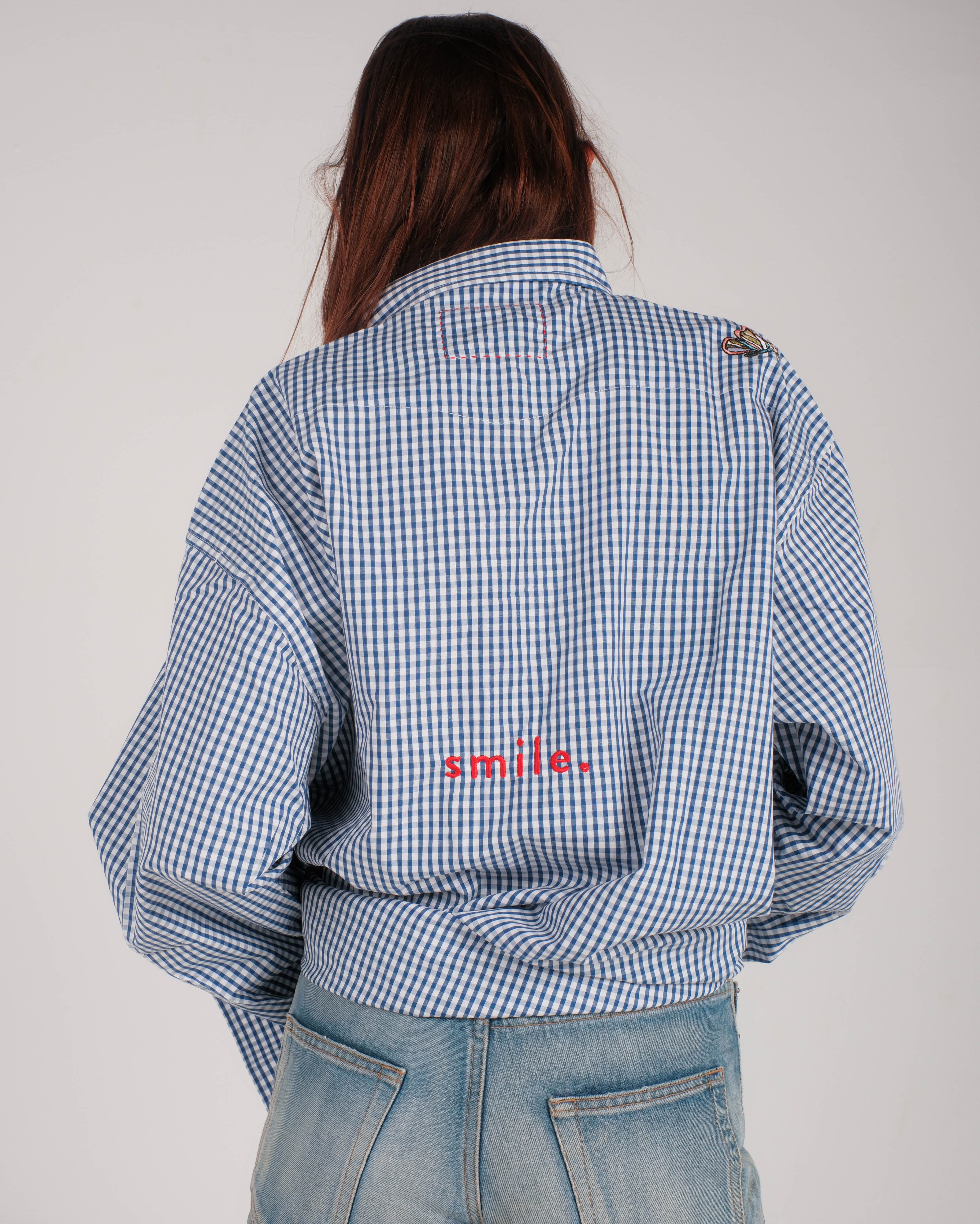 smile blue checkered oversized