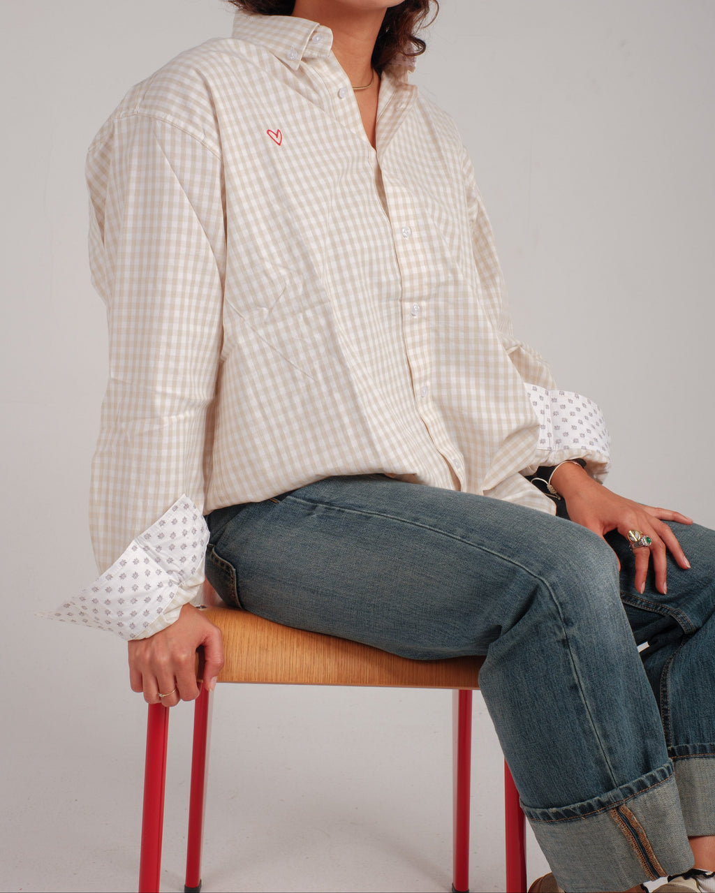 beige checkered Shirt Over Sized