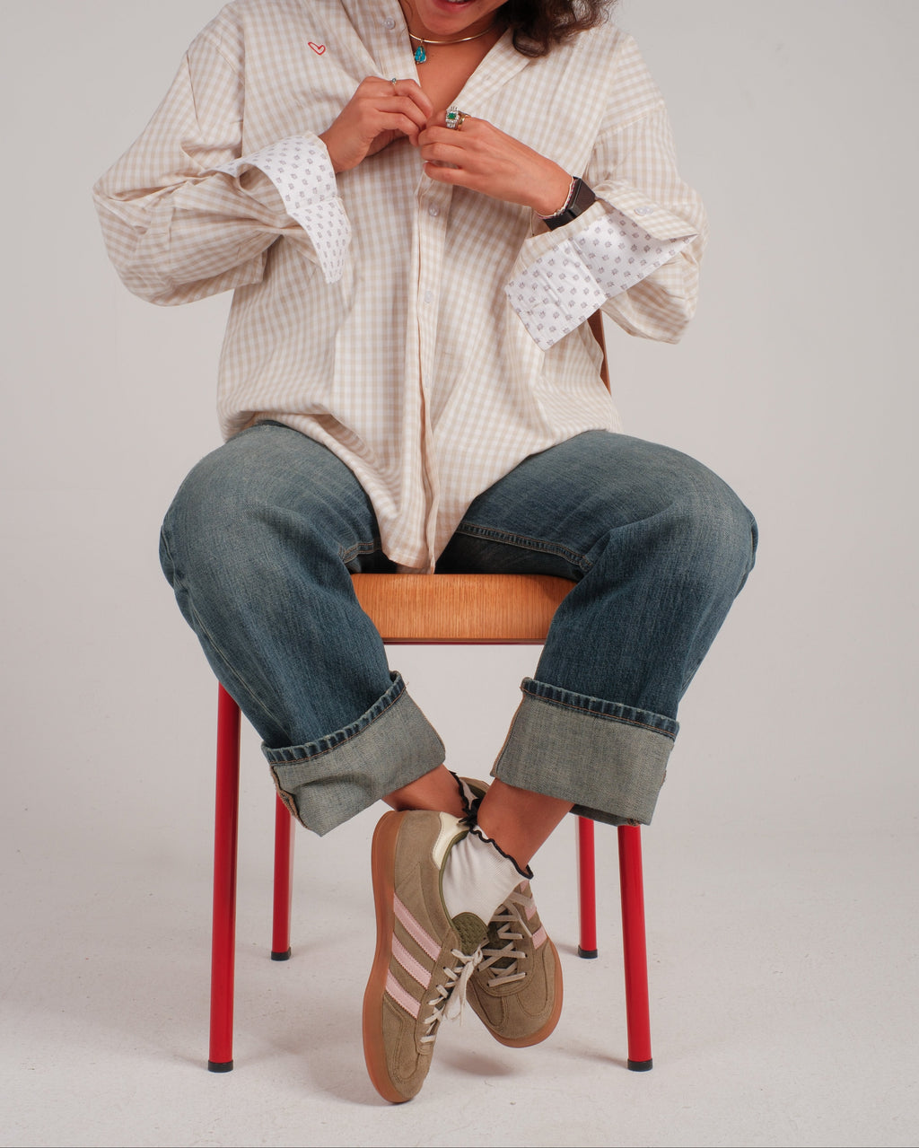 beige checkered Shirt Over Sized