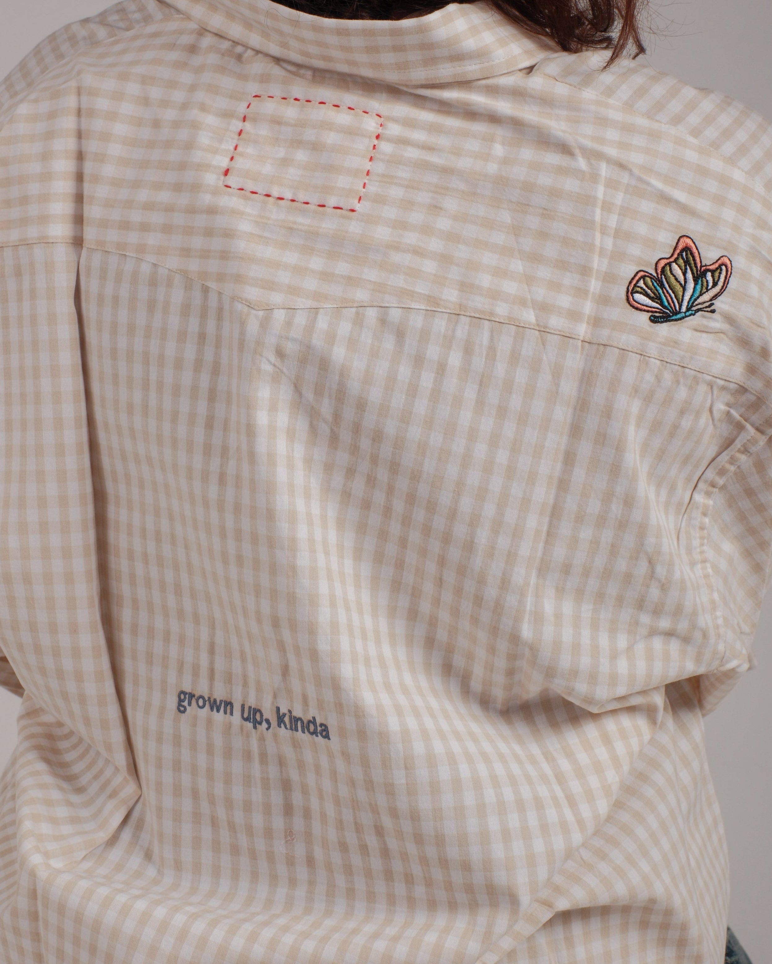 beige checkered Shirt Over Sized